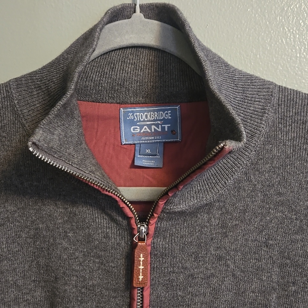 GANT the STOCKBRIDGE 1/4 Zip Cashmere Blend Waffle Knit Logo Sweater- XL